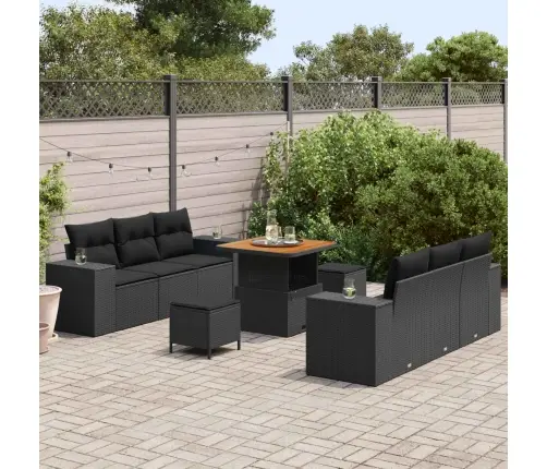 Sodo Sofų Rinkinys Su Pagalve 9 Pcs Juoda Poli Ratanas