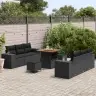 Sodo Sofų Rinkinys Su Pagalve 9 Pcs Juoda Poli Ratanas