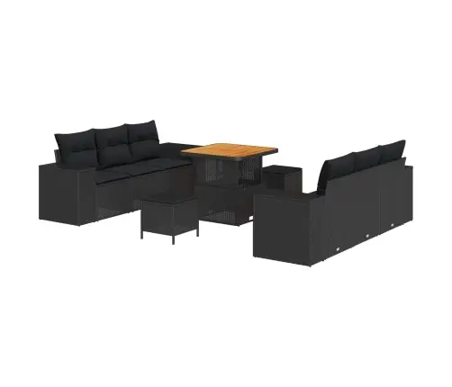 Sodo Sofų Rinkinys Su Pagalve 9 Pcs Juoda Poli Ratanas