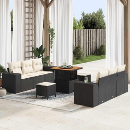 Sodo Sofų Rinkinys 9 Pcs Juoda Ir Kreminė 80 X 80 X 71 Cm