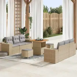 Dārza Dīvānu Komplekts Ar Spilvenu 9 Pcs Bēša Un Gaiši Pelēka Vidaxl