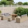 Dārza Dīvānu Komplekts Ar Spilvenu 9 Pcs Bēša Un Gaiši Pelēka Vidaxl