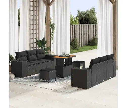 Dārza Dīvānu Komplekts Ar Spilvenu 9 Pcs Melna 90 X 55 X 71 Cm Vidaxl