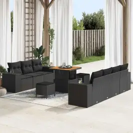 Dārza Dīvānu Komplekts Ar Spilvenu 10 Pcs Melna 80 X 80 X 71 Cm Vidaxl