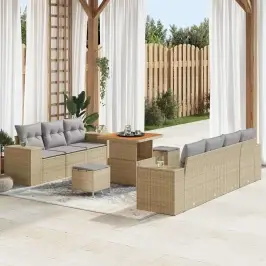 Sodo Sofų Rinkinys Su Pagalve 10 Pcs Bežinė Ir Šviesiai Pilka