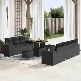 Dārza Dīvānu Komplekts Ar Spilvenu 10 Pcs Melna 90 X 55 X 71 Cm Vidaxl