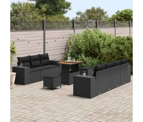 Dārza Dīvānu Komplekts Ar Spilvenu 10 Pcs Melna 90 X 55 X 71 Cm Vidaxl