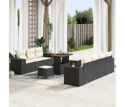 Dārza Dīvānu Komplekts Ar Spilvenu 10 Pcs Melns Un Krēmkrāsa Vidaxl