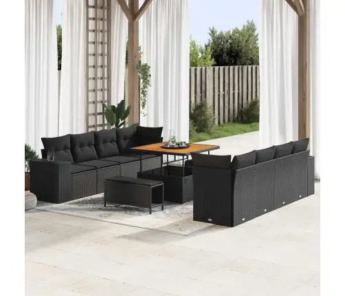 Dārza Dīvānu Komplekts Ar Spilvenu Ar Uzglabāšanu 11 Pcs Melna Vidaxl