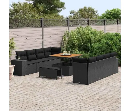 Dārza Dīvānu Komplekts Ar Spilvenu Ar Uzglabāšanu 11 Pcs Melna Vidaxl