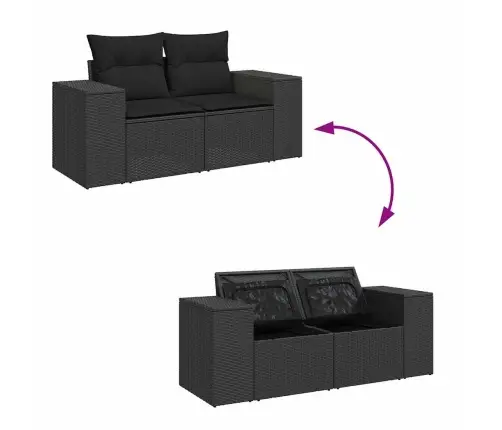 Dārza Dīvānu Komplekts Ar Spilvenu Ar Uzglabāšanu 11 Pcs Melna Vidaxl