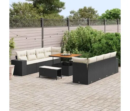 Sodo Sofų Rinkinys Su Pagalve 11 Pcs Juoda Ir Kreminė