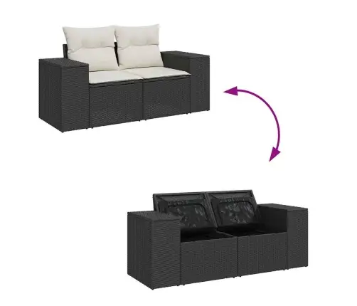 Sodo Sofų Rinkinys Su Pagalve 11 Pcs Juoda Ir Kreminė