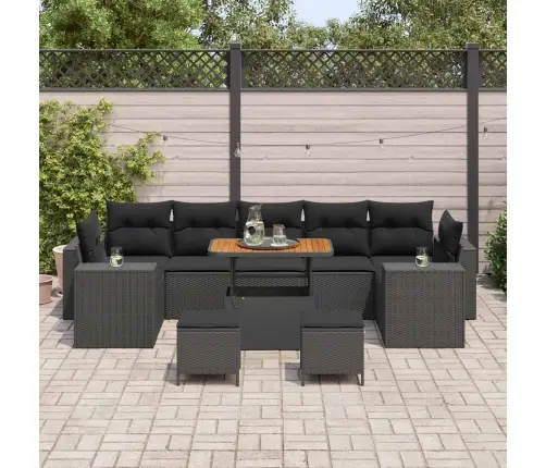 Sodo Sofų Rinkinys Su Pagalve Su Saugykla 10 Pcs Juoda