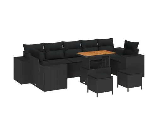 Sodo Sofų Rinkinys Su Pagalve Su Saugykla 10 Pcs Juoda