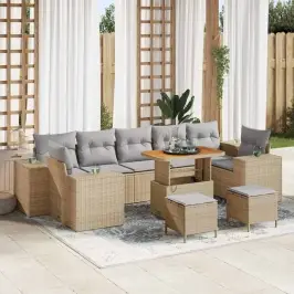 Dārza Dīvānu Komplekts Ar Spilvenu 10 Pcs Bēša Un Gaiši Pelēka Vidaxl