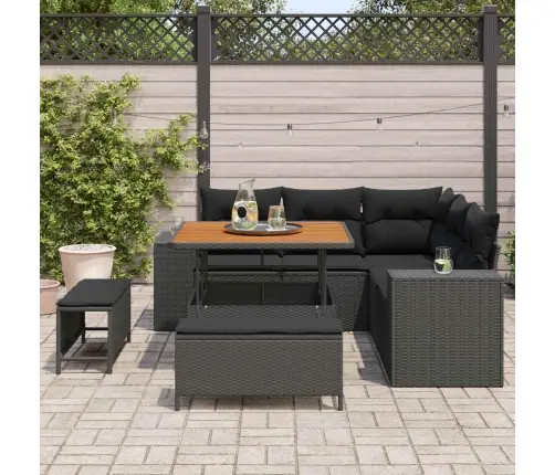 Sodo Sofų Rinkinys Su Pagalve Su Saugykla 8 Pcs Juoda