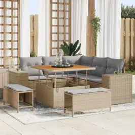 Dārza Dīvānu Komplekts Ar Spilvenu 8 Pcs Bēša Un Gaiši Pelēka Vidaxl