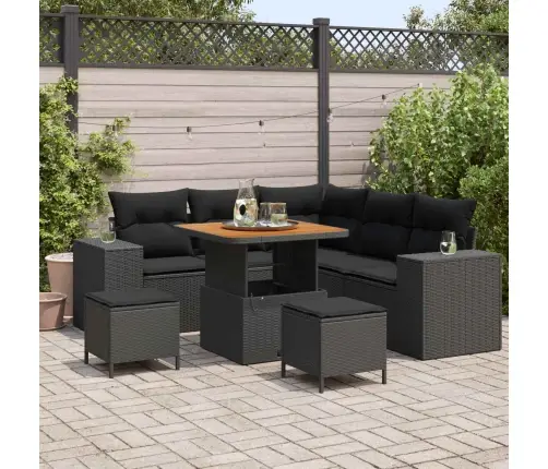 Dārza Dīvānu Komplekts Ar Spilvenu Ar Uzglabāšanu 8 Pcs Melna Vidaxl