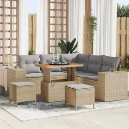 Sodo Sofų Rinkinys Su Pagalve 8 Pcs Bežinė Ir Šviesiai Pilka