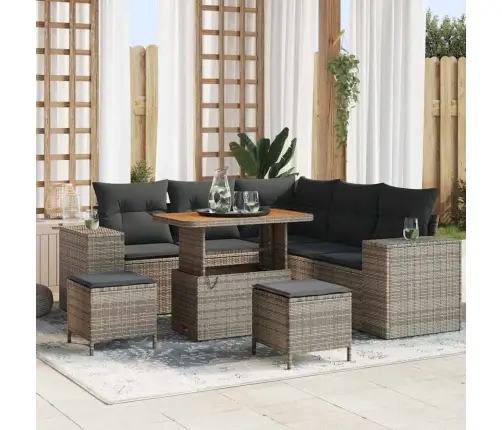 Sodo Sofų Rinkinys Su Pagalve Su Saugykla 8 Pcs Pilka