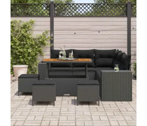 Sodo Sofų Rinkinys Su Pagalve Su Saugykla 9 Pcs Juoda