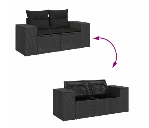 Sodo Sofų Rinkinys Su Pagalve Su Saugykla 9 Pcs Juoda