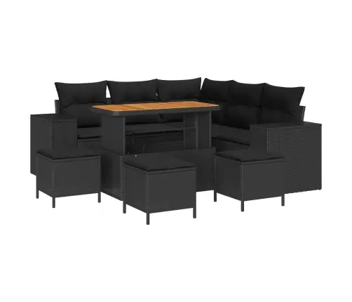 Sodo Sofų Rinkinys Su Pagalve Su Saugykla 9 Pcs Juoda