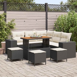 Sodo Sofų Rinkinys 9 Pcs Juoda Ir Kreminė 110 X 55 X 71 Cm
