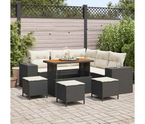 Sodo Sofų Rinkinys 9 Pcs Juoda Ir Kreminė 110 X 55 X 71 Cm