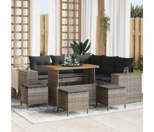 Sodo Sofų Rinkinys Su Pagalve Su Saugykla 9 Pcs Pilka