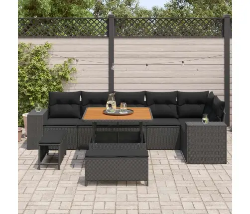 Dārza Dīvānu Komplekts Ar Spilvenu 9 Pcs Melna Poliratāns Vidaxl