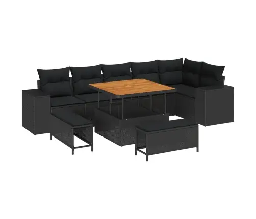 Dārza Dīvānu Komplekts Ar Spilvenu 9 Pcs Melna Poliratāns Vidaxl