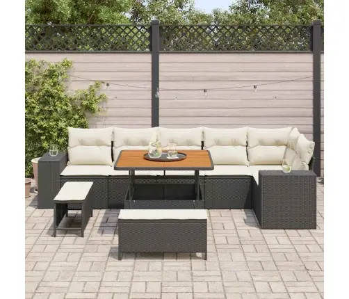 Dārza Dīvānu Komplekts Ar Spilvenu 9 Pcs Melns Un Krēmkrāsa Vidaxl