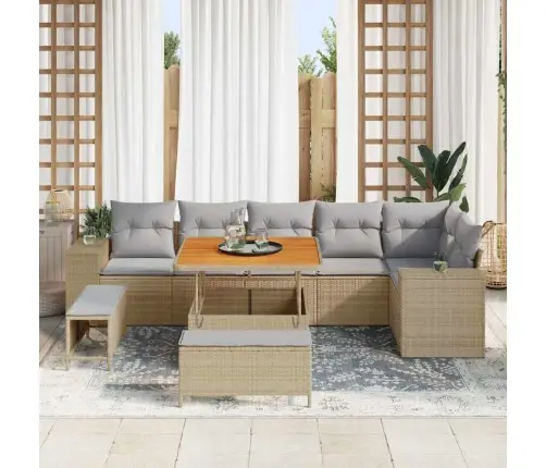 Dārza Dīvānu Komplekts Ar Spilvenu 9 Pcs Bēša Un Gaiši Pelēka Vidaxl