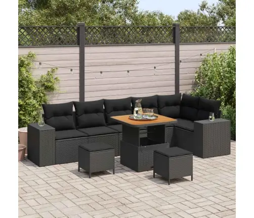 Dārza Dīvānu Komplekts Ar Spilvenu 9 Pcs Melna Poliratāns Vidaxl