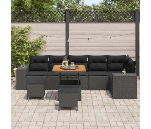 Dārza Dīvānu Komplekts Ar Spilvenu 9 Pcs Melna Poliratāns Vidaxl