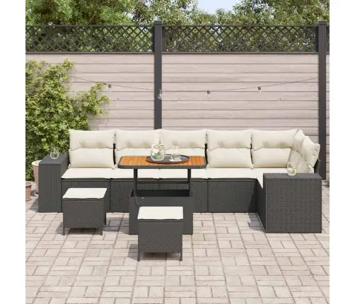 Sodo Sofų Rinkinys Su Pagalve Su Pagalve 9 Pcs Juoda Ir Kreminė