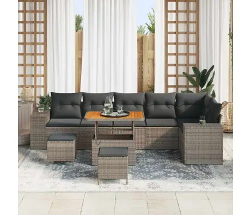 Dārza Dīvānu Komplekts Ar Spilvenu 9 Pcs Pelēka 90 X 55 X 71 Cm Vidaxl