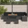 Dārza Dīvānu Komplekts Ar Spilvenu 10 Pcs Melna Poliratāns Vidaxl