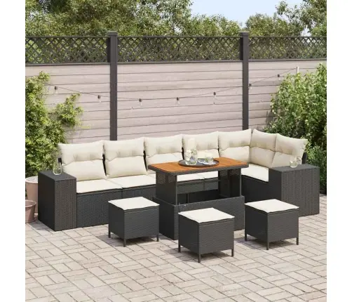 Dārza Dīvānu Komplekts Ar Spilvenu 10 Pcs Melns Un Krēmkrāsa Vidaxl