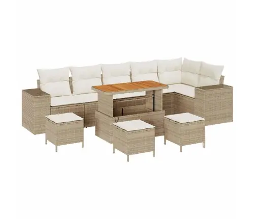 Sodo Sofų Rinkinys Su Pagalve 10 Pcs Bežinė Ir Kreminė