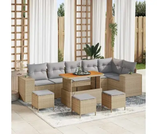 Dārza Dīvānu Komplekts 10 Pcs Bēša Un Gaiši Pelēka Poliratāns Vidaxl