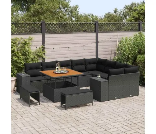 Sodo Sofų Rinkinys Su Pagalve Su Saugykla 12 Pcs Juoda