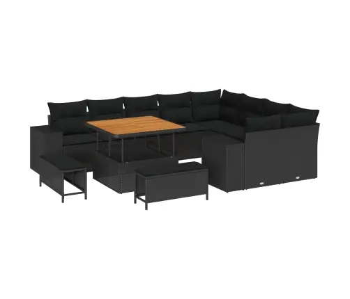 Sodo Sofų Rinkinys Su Pagalve Su Saugykla 12 Pcs Juoda