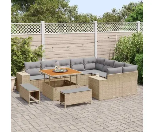 Dārza Dīvānu Komplekts Ar Spilvenu 12 Pcs Bēša Un Gaiši Pelēka Vidaxl