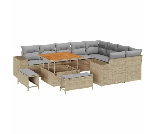 Dārza Dīvānu Komplekts Ar Spilvenu 12 Pcs Bēša Un Gaiši Pelēka Vidaxl