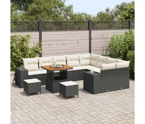 Sodo Sofų Rinkinys 12 Pcs Juoda Ir Kreminė 80 X 80 X 71 Cm