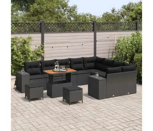 Sodo Sofų Rinkinys Su Pagalve Su Saugykla 12 Pcs Juoda