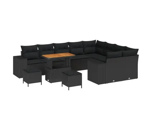 Sodo Sofų Rinkinys Su Pagalve Su Saugykla 12 Pcs Juoda